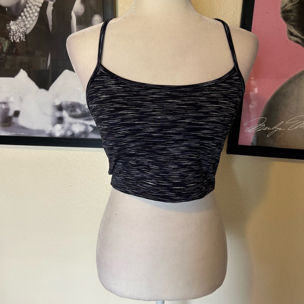 Aerie Black and Gray Striped Sport Bra